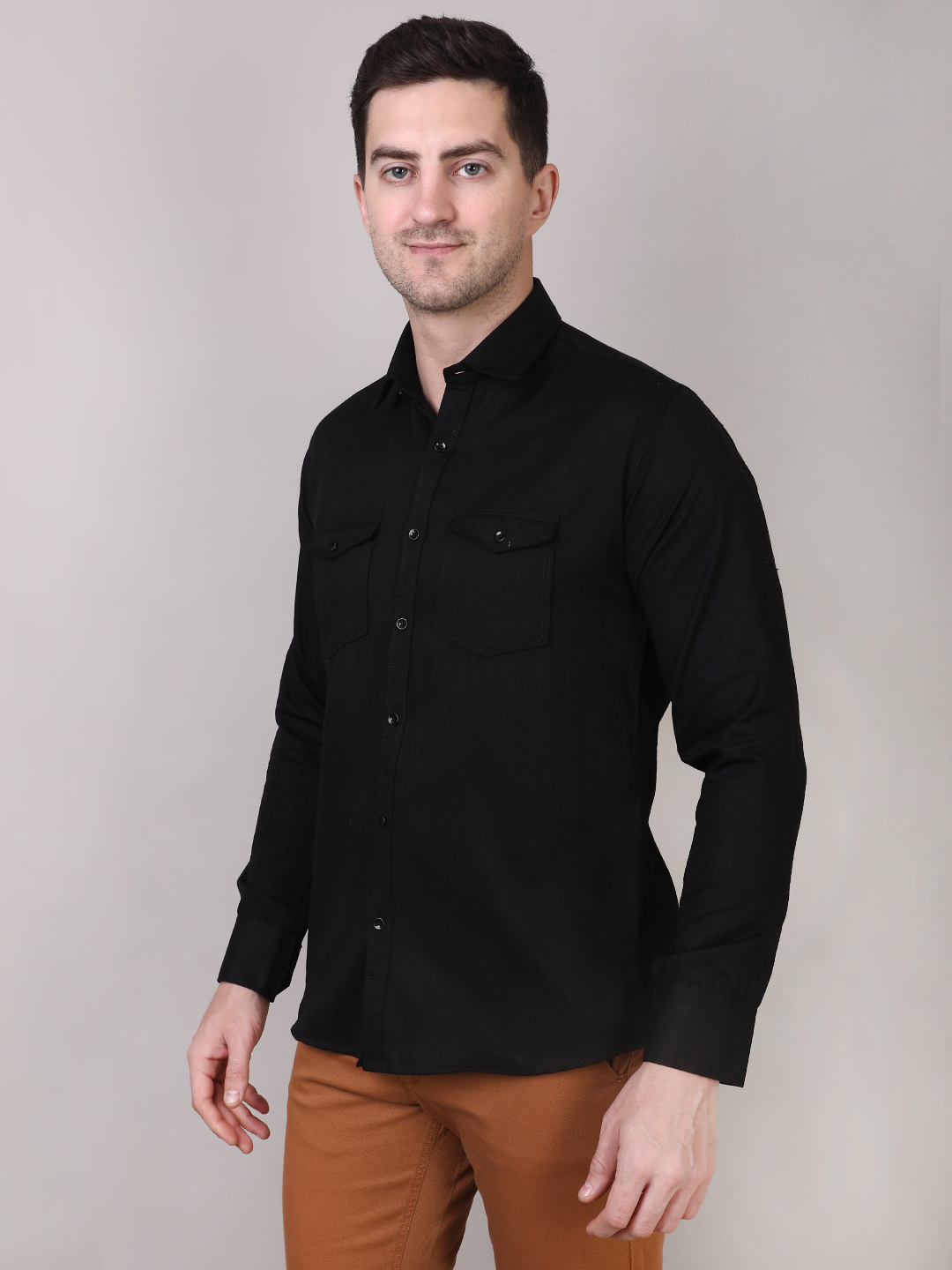 Black Double Pocket Shirt for Men