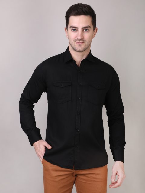 Black Double Pocket Shirt for Men