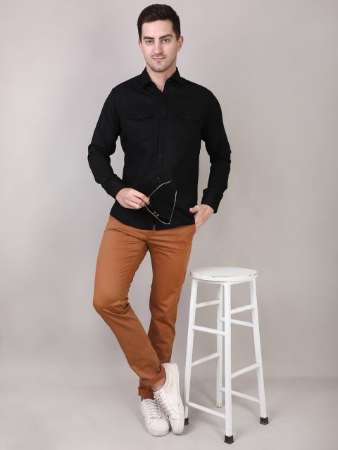 Black Double Pocket Shirt for Men