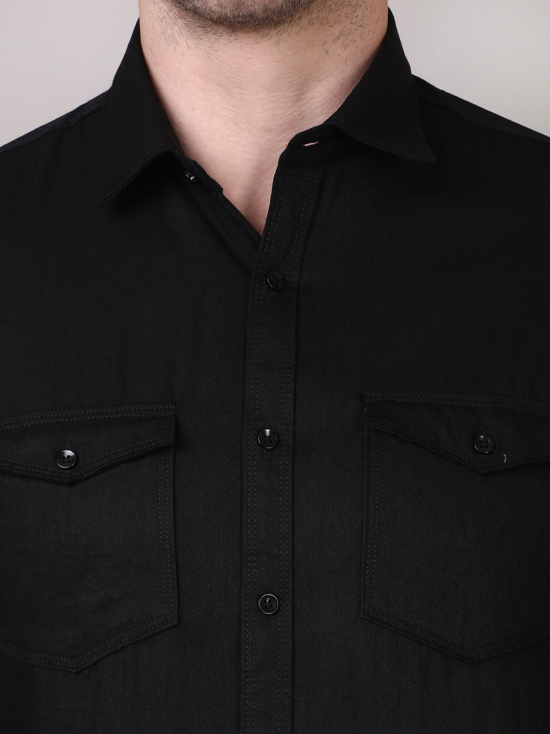 Black Double Pocket Shirt for Men