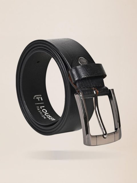 Black Solid Textured Grain Jungle Genuine Leather Casual Belt for Men