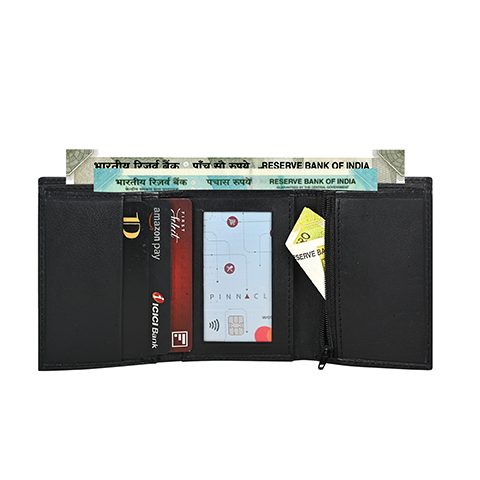 Black Trifold Leather Wallet for Men and Women