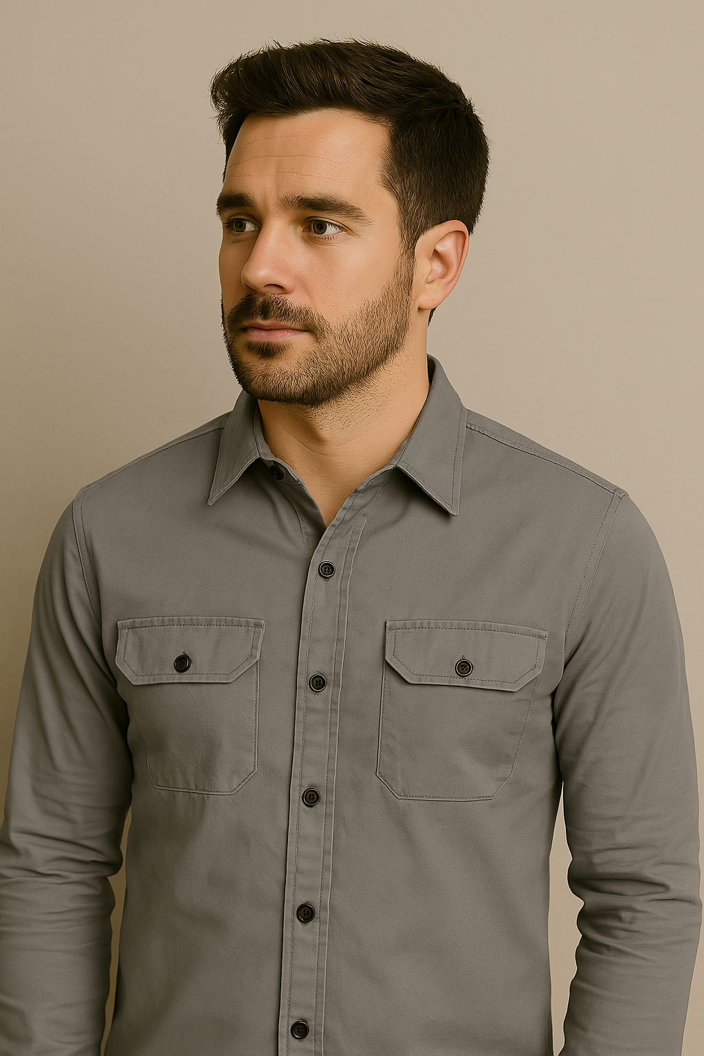 Grey Double Pocket Shirt for Men
