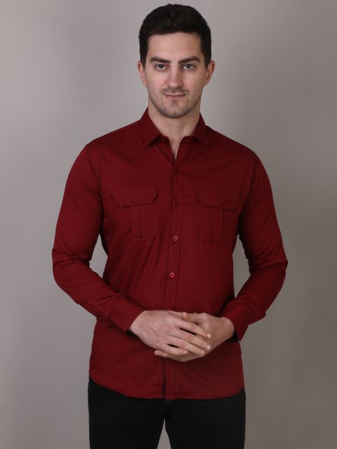 Maroon Double Pocket Shirt for Men
