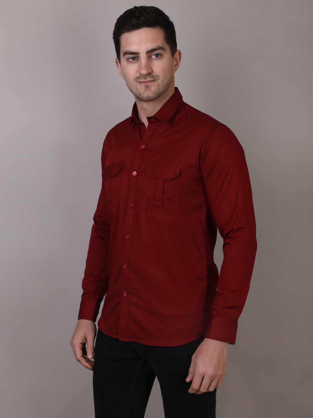 Maroon Double Pocket Shirt for Men