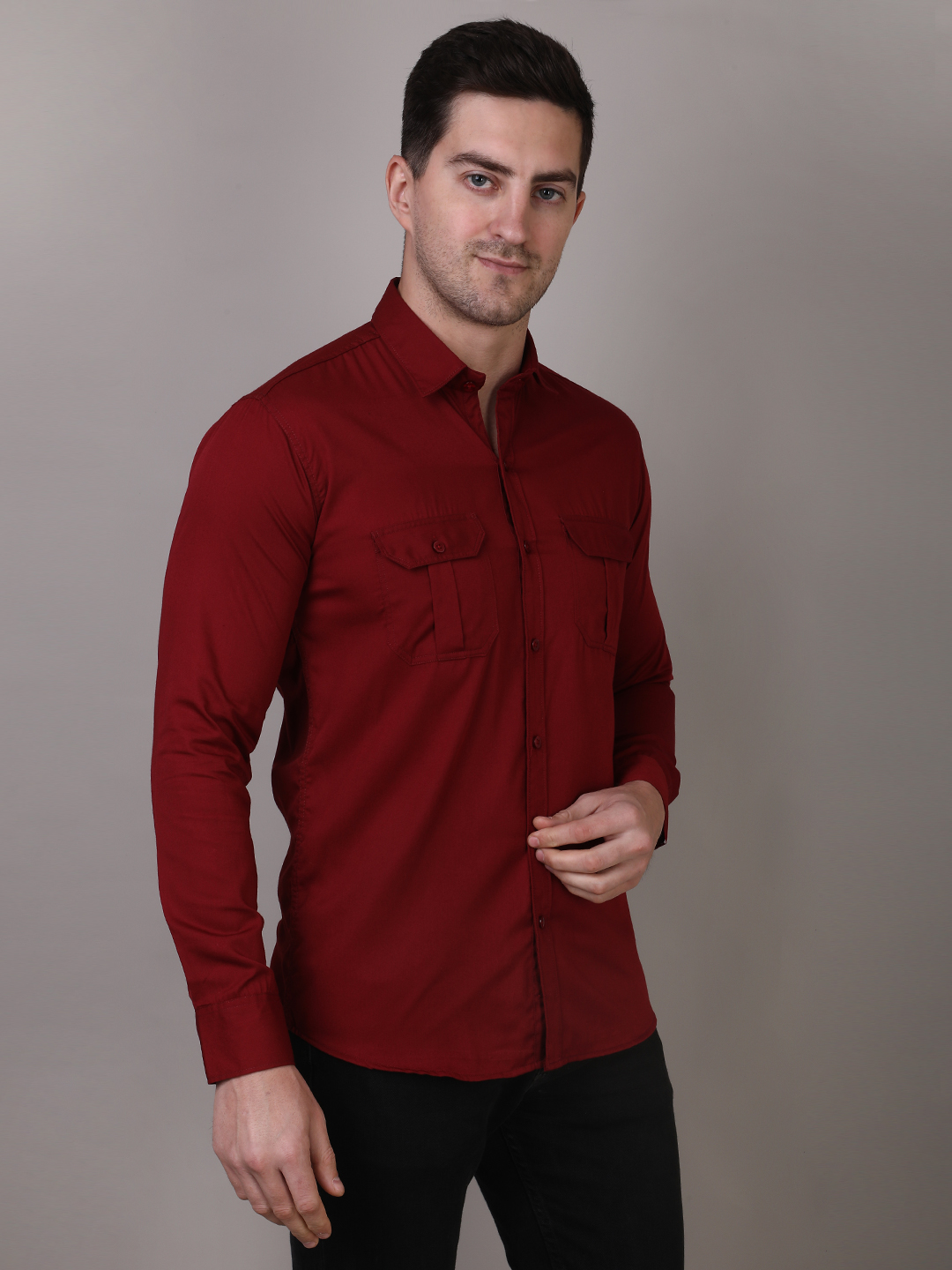 Maroon Double Pocket Shirt for Men