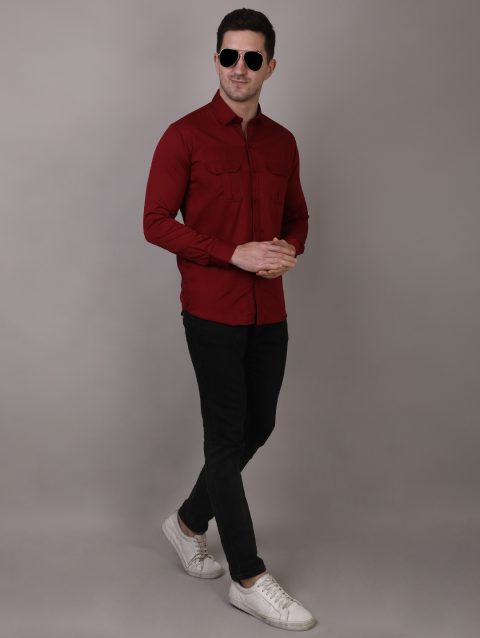 Maroon Double Pocket Shirt for Men