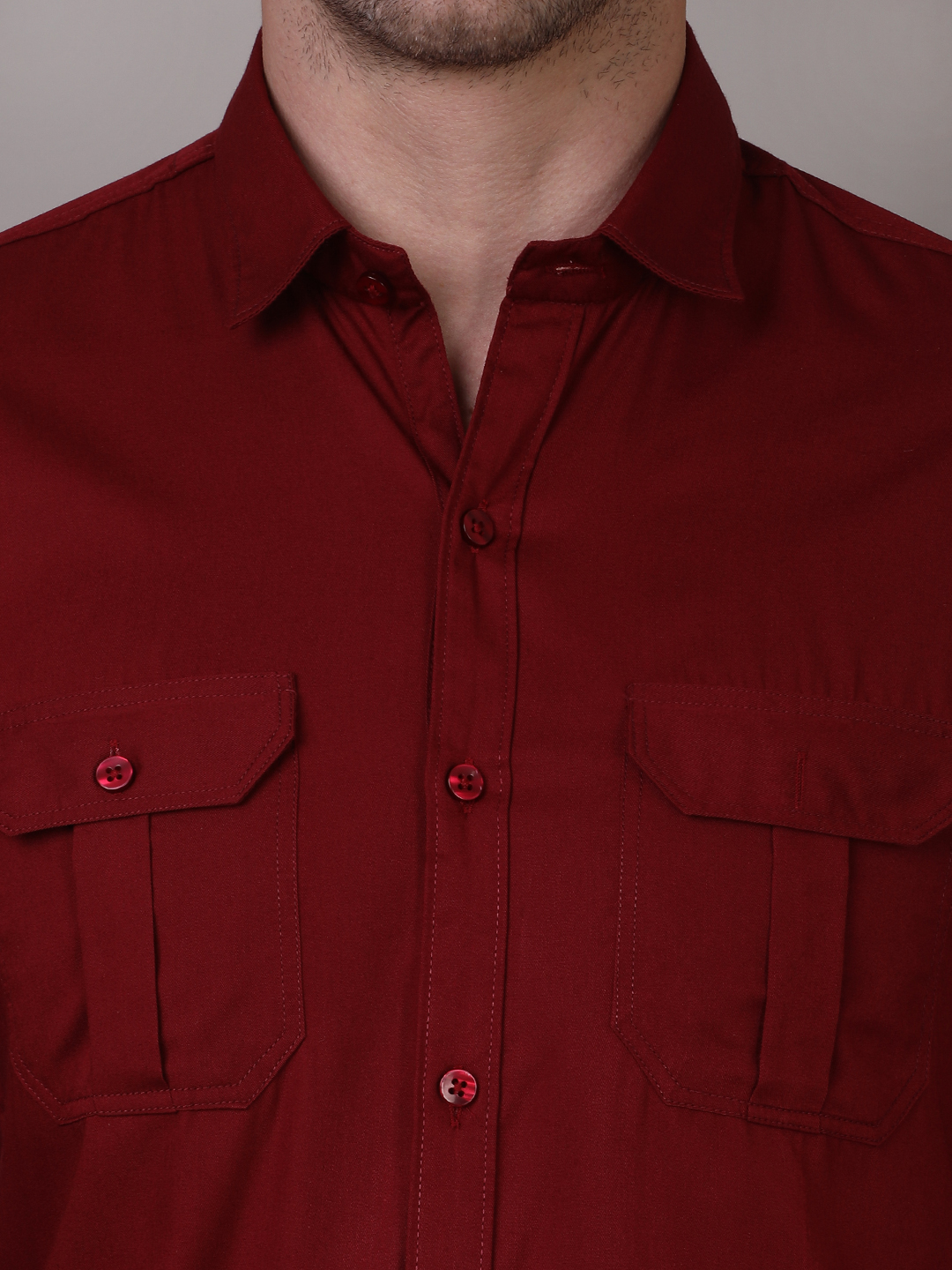 Maroon Double Pocket Shirt for Men