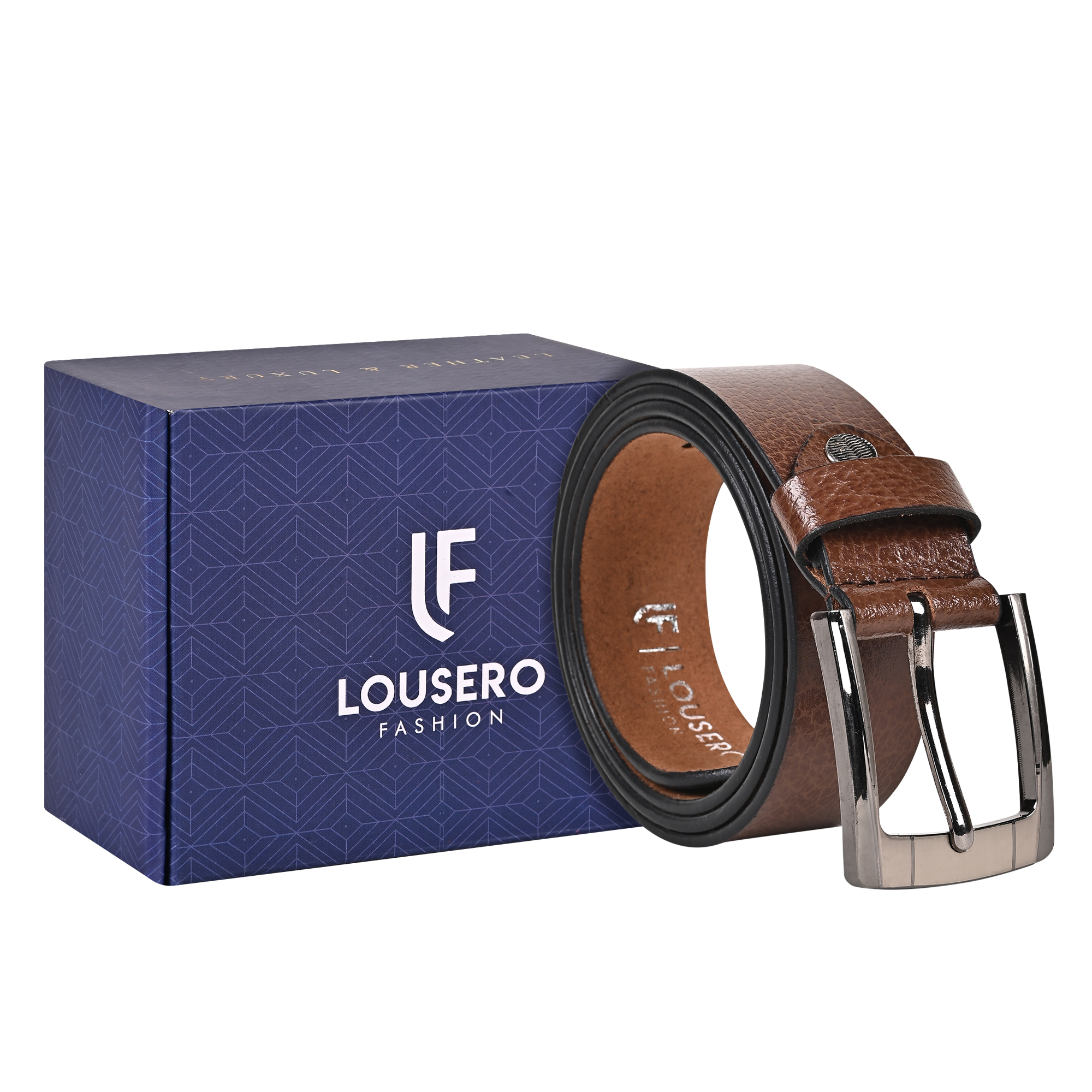 Men Casual Brown Genuine Leather Belt with Box