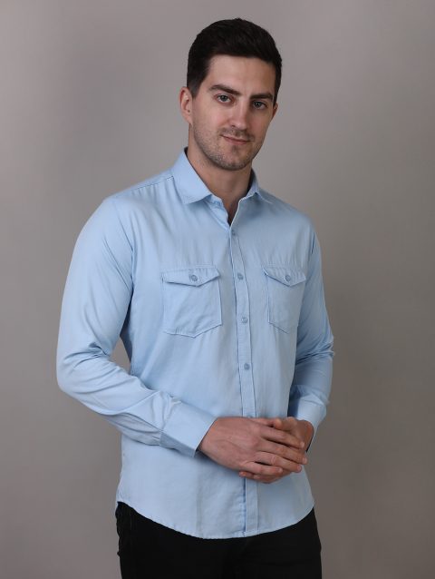 Sky Blue Double Pocket Shirt for Men