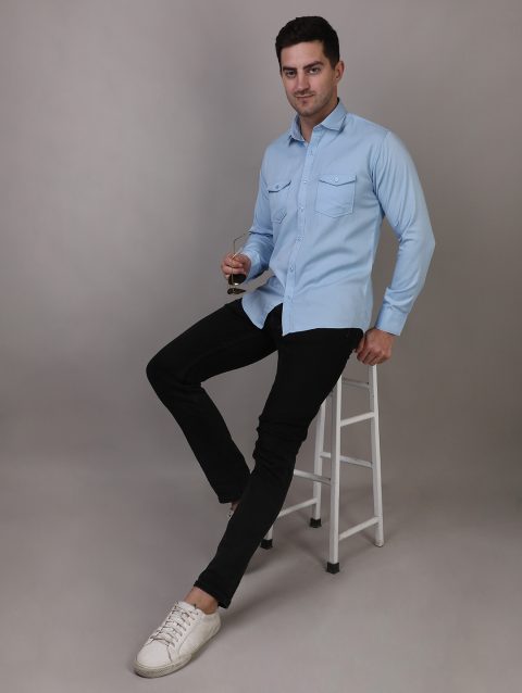 Sky Blue Double Pocket Shirt for Men