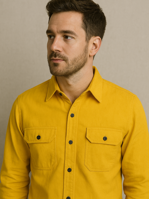 Yellow Double Pocket Shirt for Men